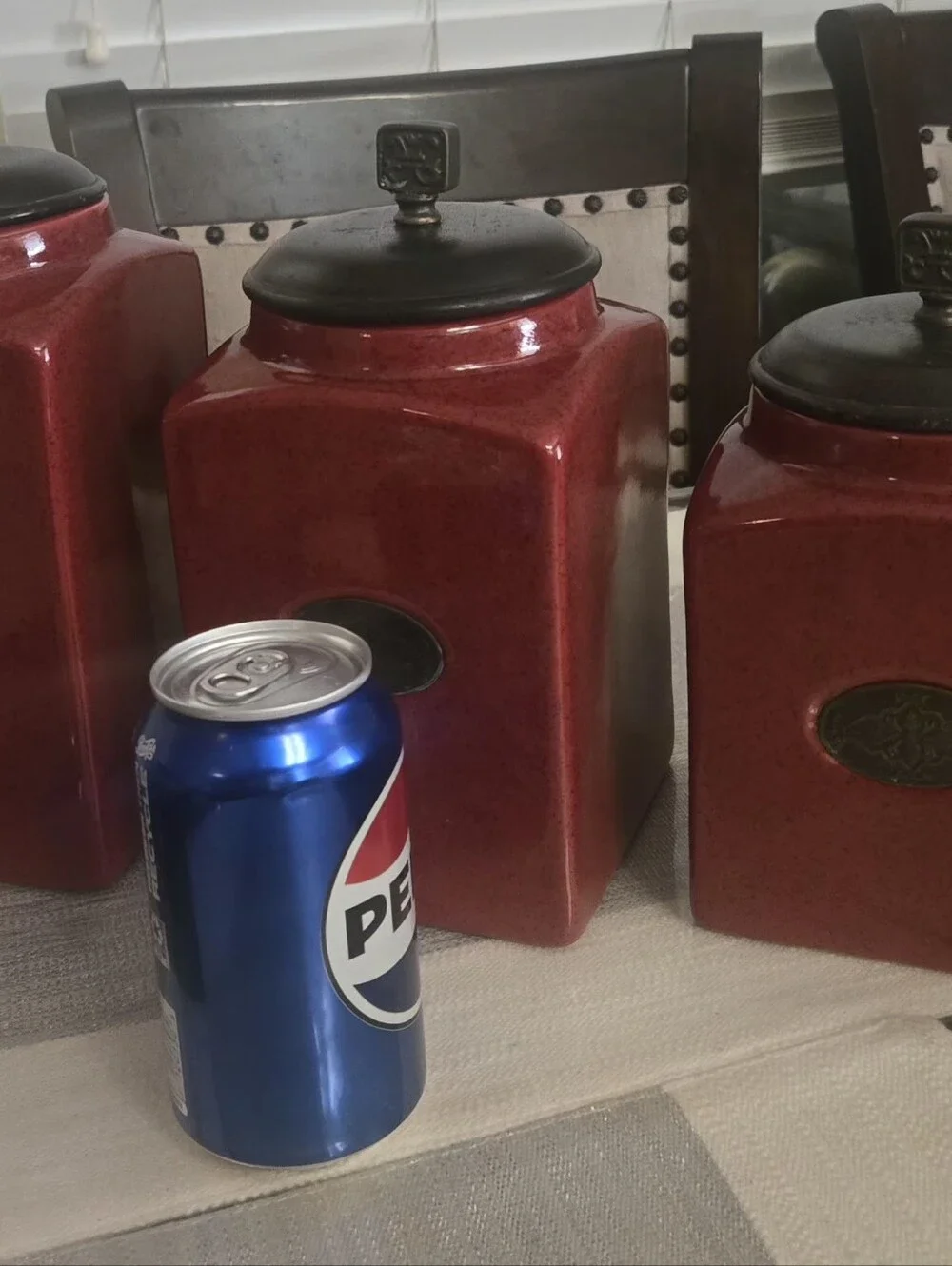 Pier 1 Red Ceramic Canister Set with Black Lids